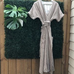 gabrielle linen midi wrap dress